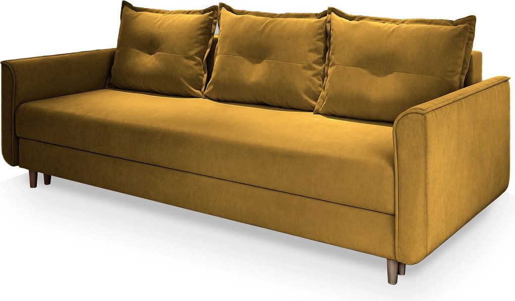 Masseno Sofa NAPOL z funkcją spania i pojemnikiem na pościel, Rozkładana sofa - Żółty, KRONOS 01