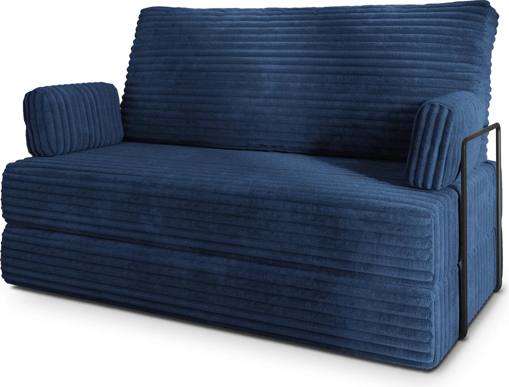Masseno Sofa piankowa LADIA z funkcją spania, Kanapa z pianki do salonu, Bezmontażowa, Tkanina sztruksowa – Niebieski TILIA 77