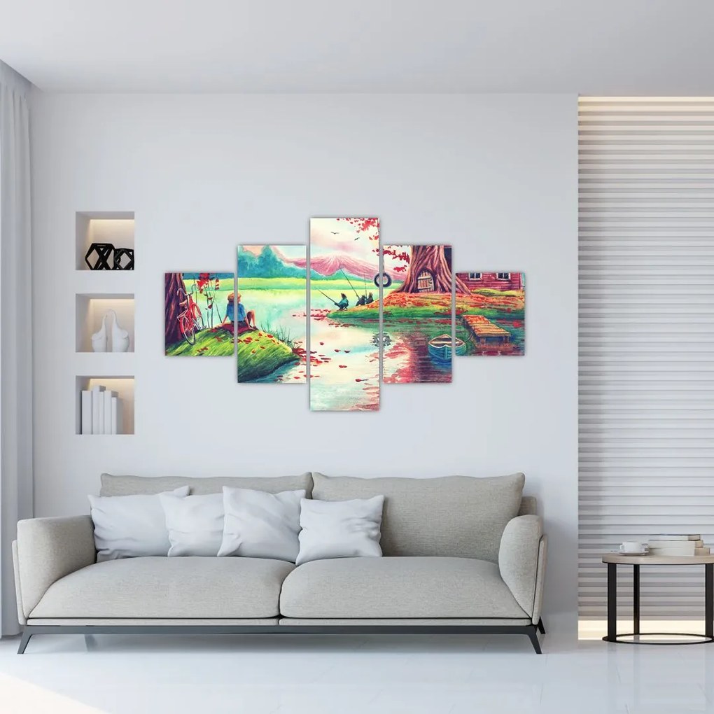 Obraz - Akwarela, Bay in a mountain village (125x70 cm)