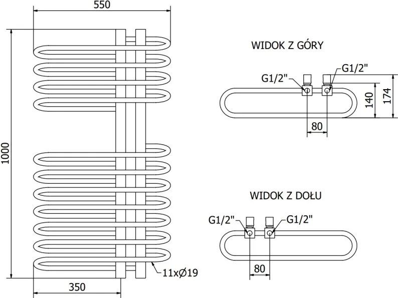 Mexen Ops grzejnik łazienkowy 1000 x 550 mm, 517 W, biały - W122-1000-550-00-20