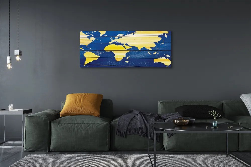 Duży obraz na płótnie Mapa na Niebieskim Drewnie