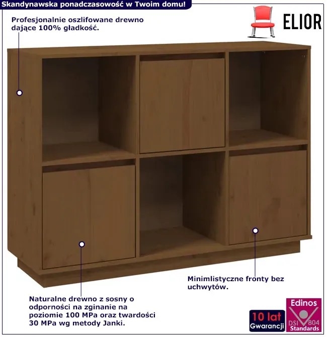 Drewniany regał z 3 szafkami miodowy brąz - Sorik 3X