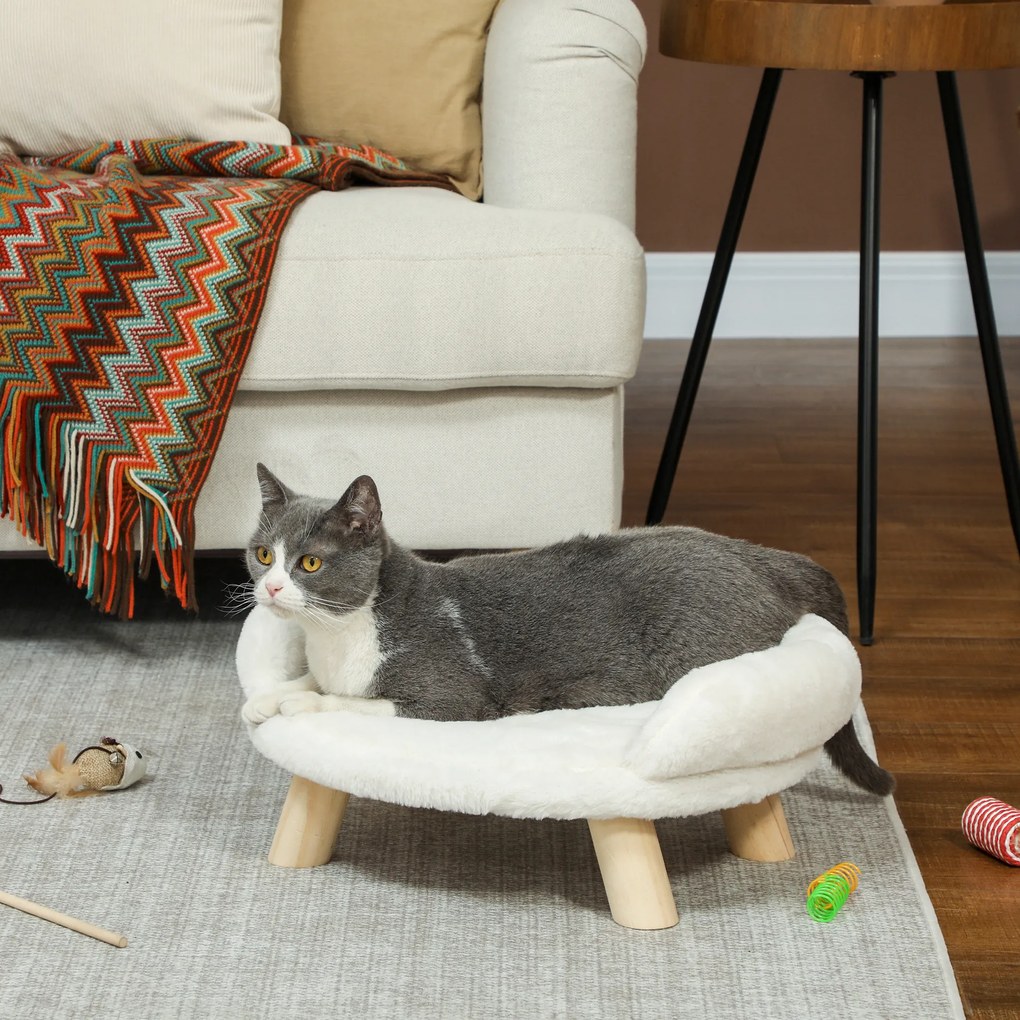 PawHut Łóżko dla psa kota z odpinanym pokrowcem Miękkie wygodne legowisko kremowo białe 47x47x20cm | Aosom PL