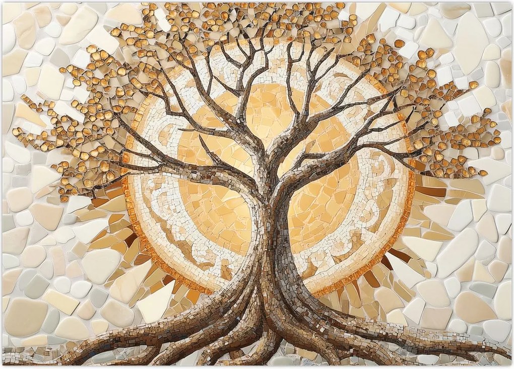 Obraz na szkle – Złote drzewo życia w mozaice (70x50 cm)