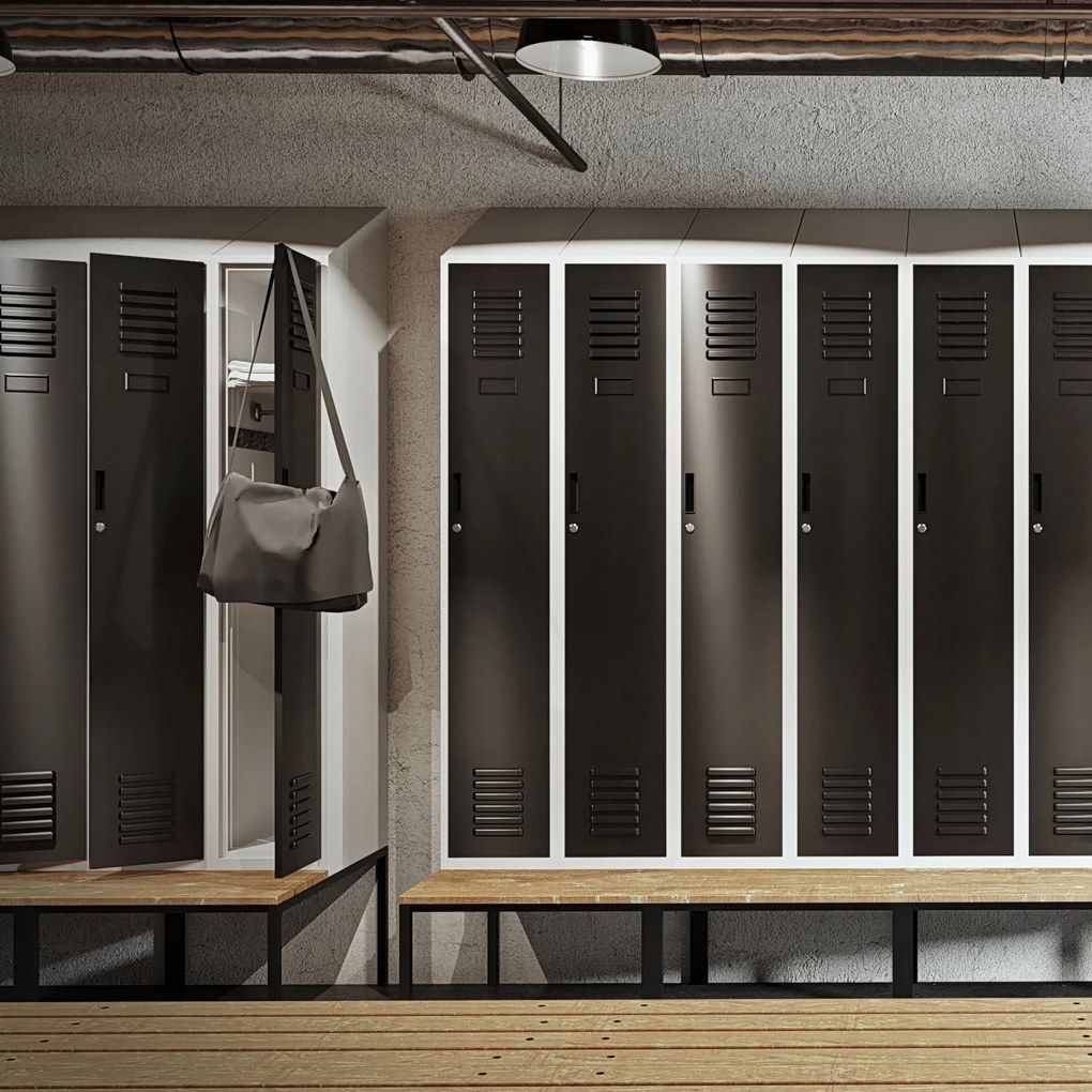 Szafka ubraniowa z ławką i daszkiem KACPER II PRO, 600 x 2295 x 850 mm, szaro-antracytowa