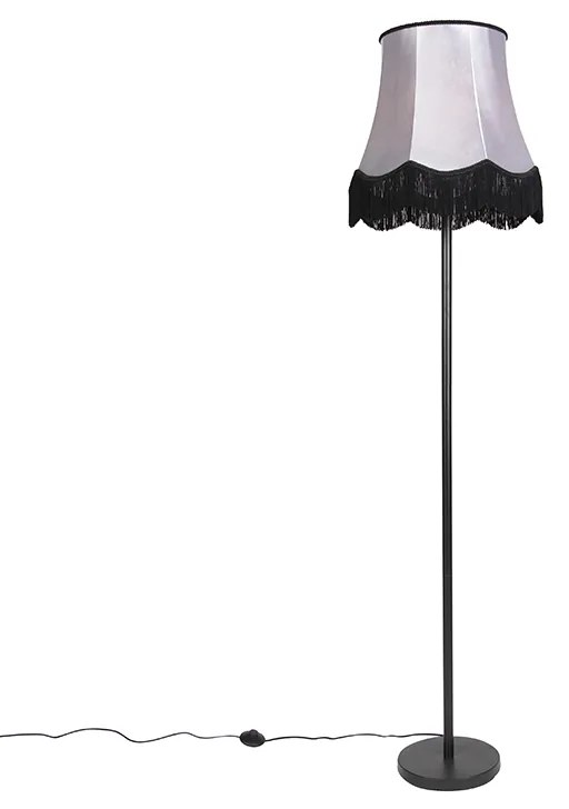 Klasyczna lampa stojąca czarna z abażurem Granny B szary - Simplo