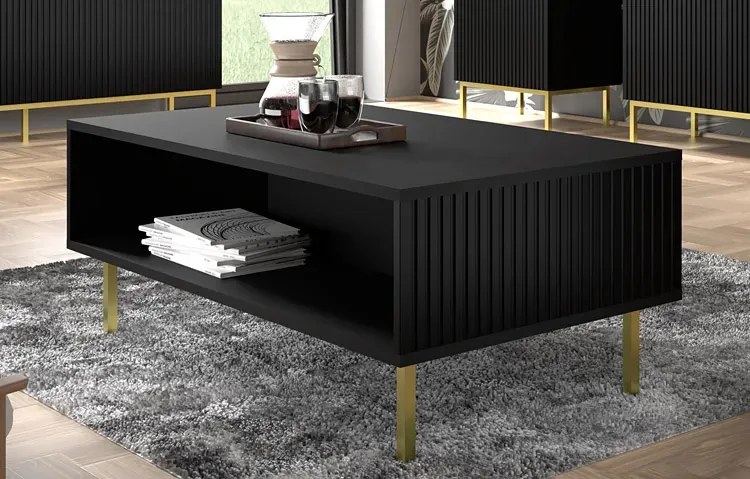 Czarna ława z lamelami w stylu glamour - Melis 13X