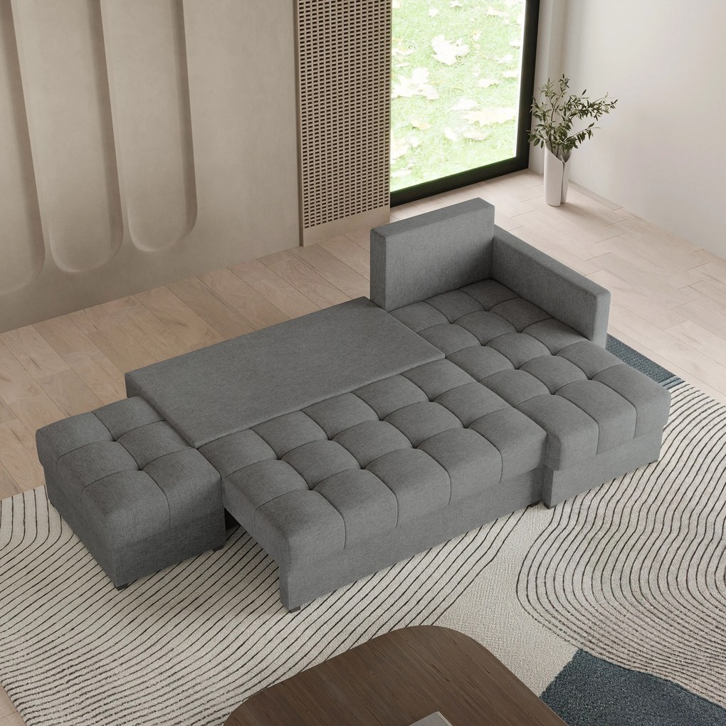 Masseno Narożnik LUMARI z funkcją spania i pojemnikiem na pościel Narozniki L, Rozkładana sofa - Szary, NEVE 90