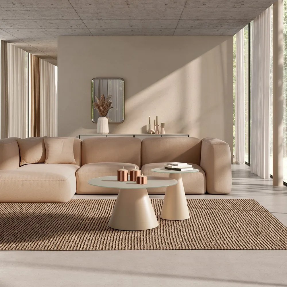 Kremowe okrągłe stoliki zestaw 2 szt. ze szklanym blatem ø 80 cm Vida – MOME