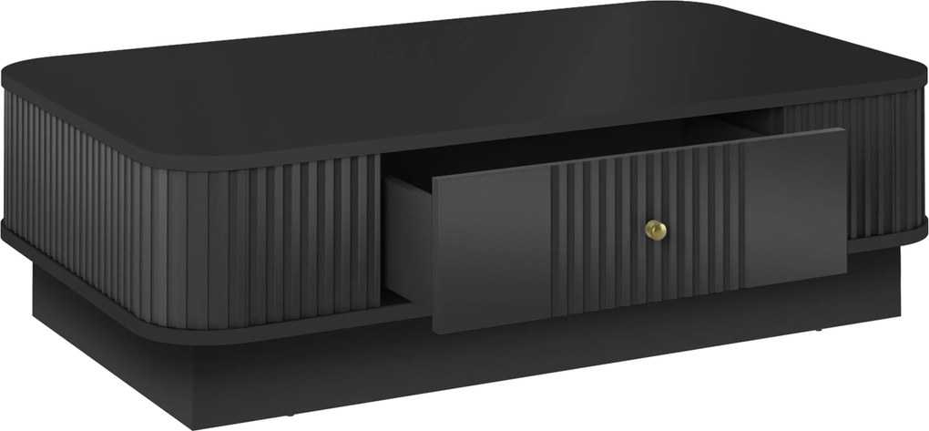 Stolik kawowy Vesper 103x60 cm z szufladą na cokole - czarny / złoty uchwyt