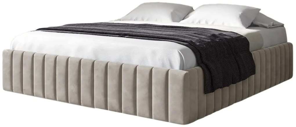 Beżowe nowoczesne łóżko tapicerowane z pojemnikiem 5 rozmiarów B3-G47