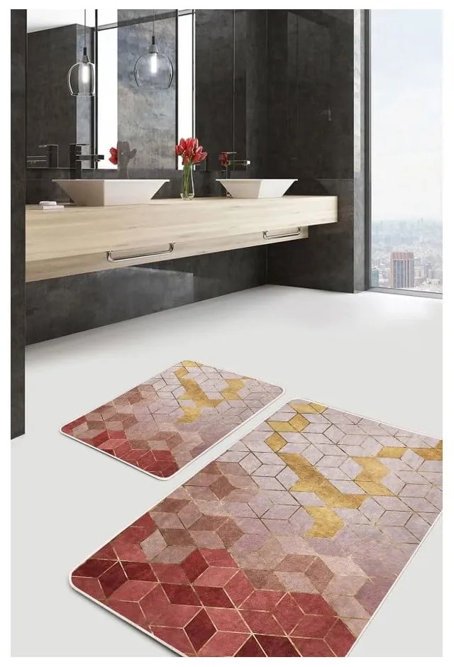 Różowe aksamitne dywaniki łazienkowe zestaw 2 szt. 60x100 cm – Mila Home