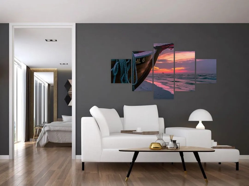Obraz łodzi na brzegu (125x70 cm)