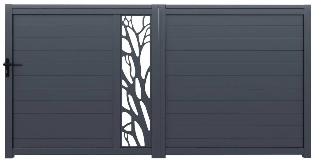 Brama przesuwna z antracytowego aluminium półażurowa z wzorem szer. 400 x wys. 179 cm do złożenia - LABRIT II