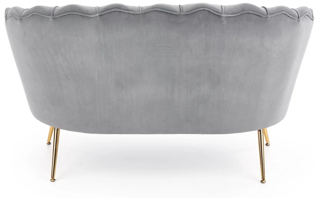 ALMA XL sofa popielaty, złoty 2-osobowa, velvet, muszla