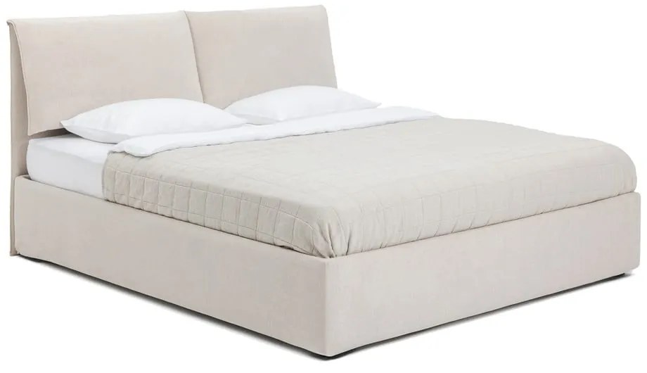 Beżowe tapicerowane łóżko dwuosobowe ze schowkiem z materacem i stelażem 160x200 cm Thessa Pillow – Bonami Selection