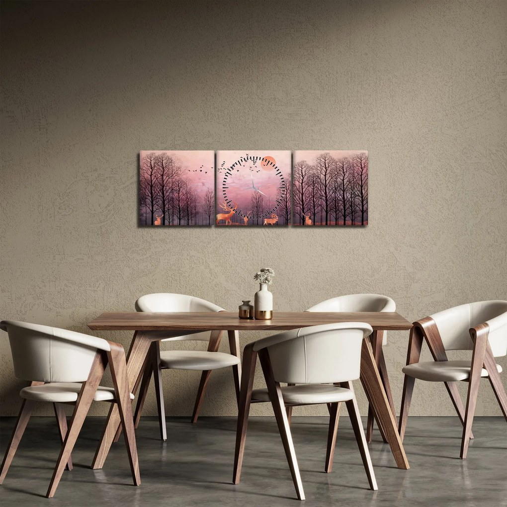 Obraz - Jeleń w blasku zachodzącego słońca (z zegarem) (90x30 cm)