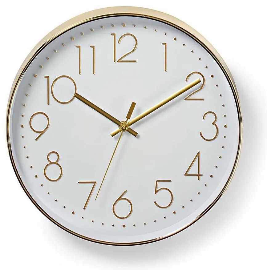 Nedis CLWA015PC30GD - Zegar ścienny 1xAA biały/złoty