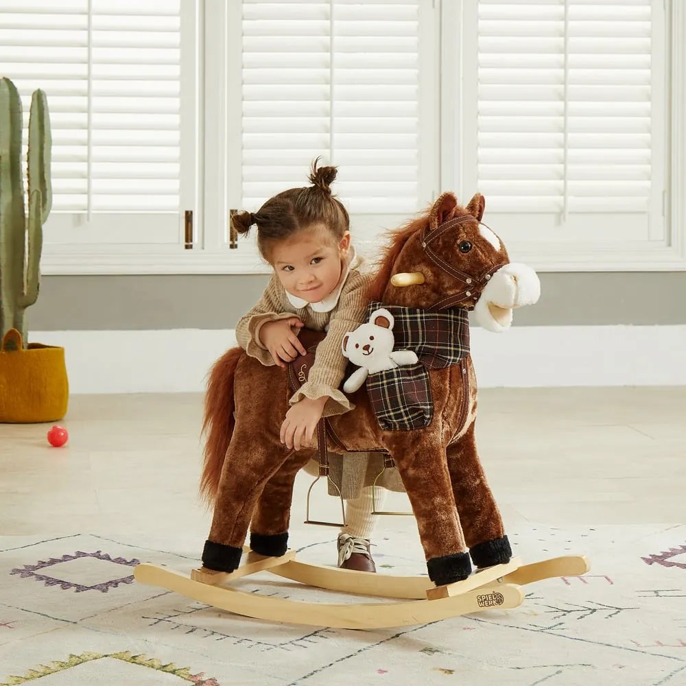 Brązowy koń na biegunach z efektem dźwiękowym Spielwerk