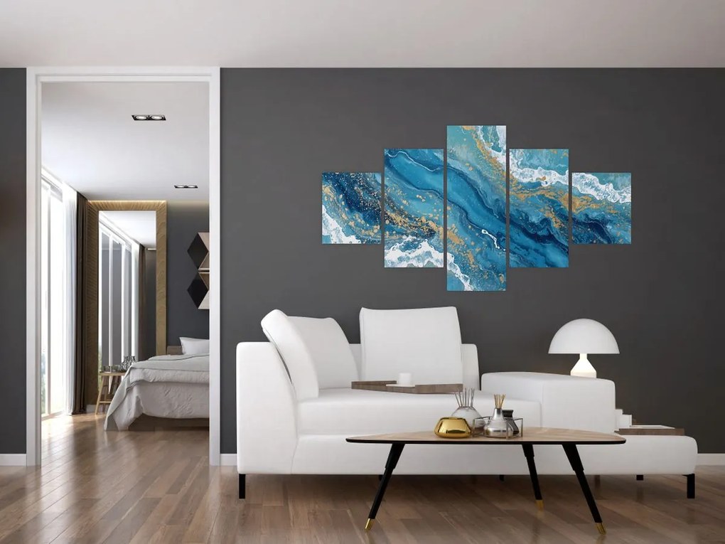 Obraz - Jasnoniebieski marmur ze złotem II. (125x70 cm)