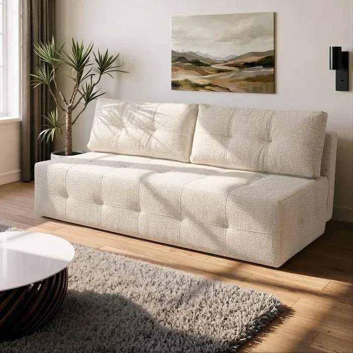 Sofa z Funkcją Spania MORANA Kremowa Szenil Nowoczesna