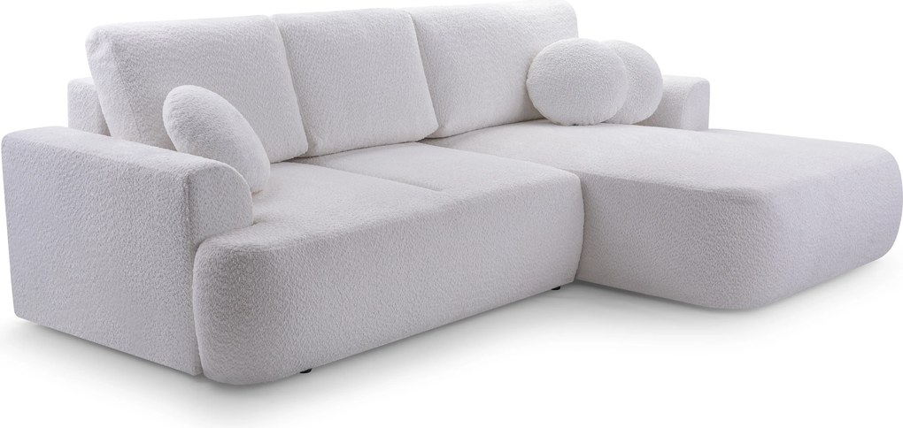 Masseno Narożnik FILO z funkcją spania i pojemnikiem na pościel Narozniki L, Rozkładana sofa - Biały, CORAL 70