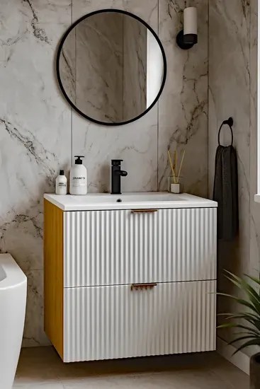 Umywalka wpuszczana z szafką wiszącą biały + orzech D6-E57