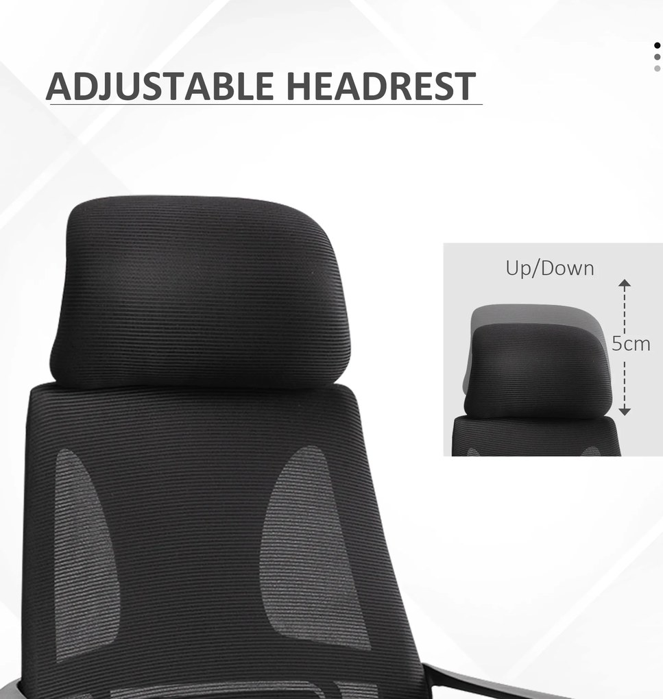 Vinsetto Krzesło Biurowe, Krzesło Biurkowe z Funkcją Bujania, Regulowane z Podparciem Głowy, Wsparciem Lędźwiowym - Czarny