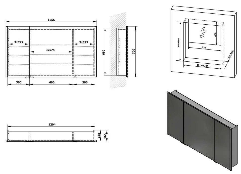 Szara szafka łazienkowa 126x70 cm Integra – Sapho