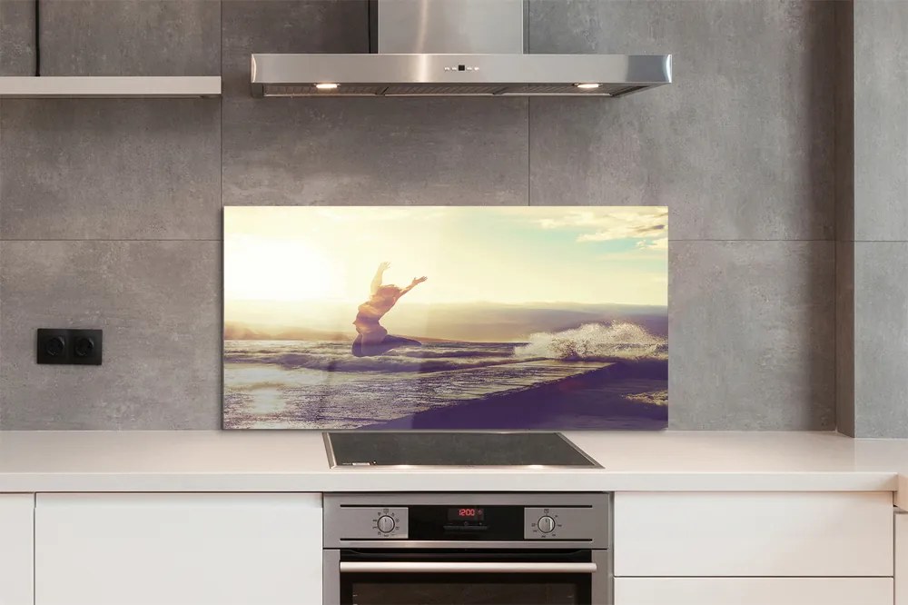 Szklany Panel Kobieta nad Jeziorem pod Chmurami