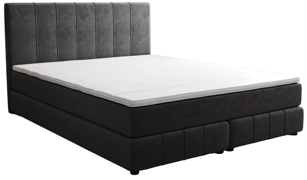 Zestaw łóżko kontynentalne z zagłówkiem + stelaż + materac + nakładka na materac - 160 x 200 cm - Welur - Antracytowy - HIDA marki YSMÉE