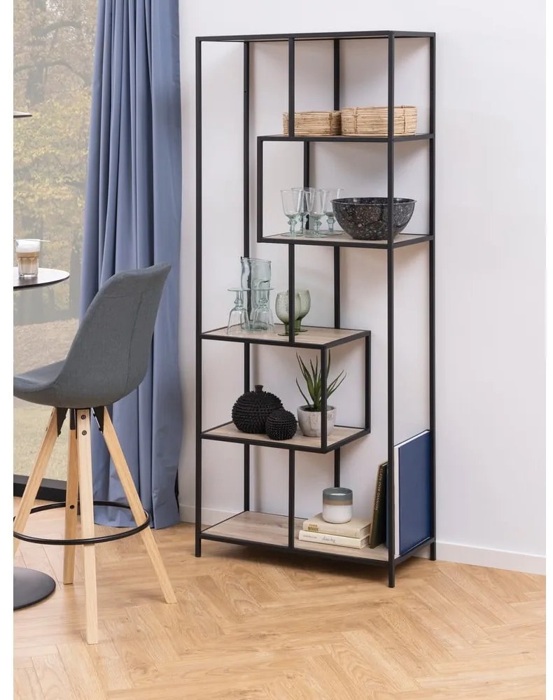 Czarno-naturalny regał w dekorze dębu 77x185 cm Seaford – Actona