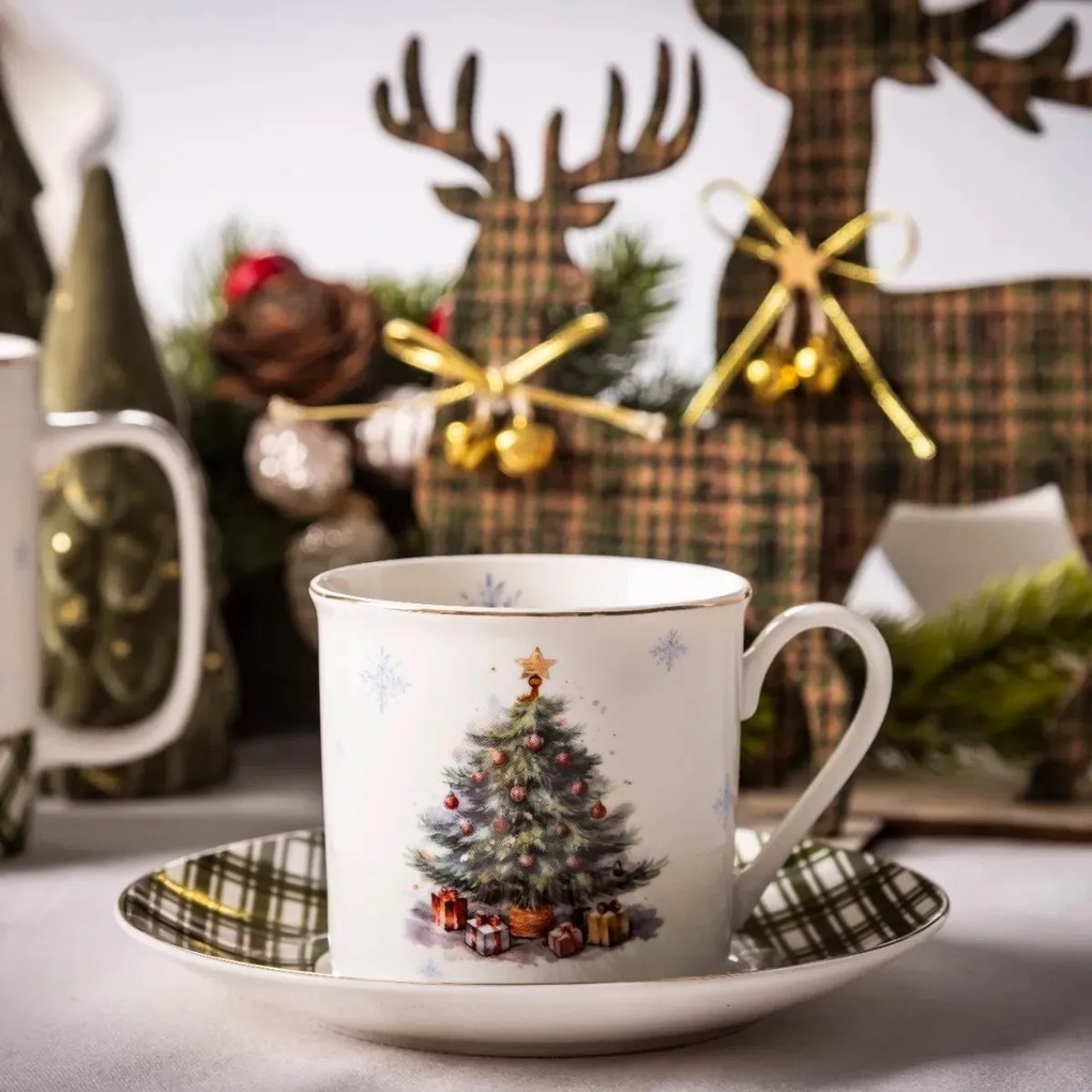 Altom Porcelanowa filiżanka z spodkiem ChristmasTree 260 ml