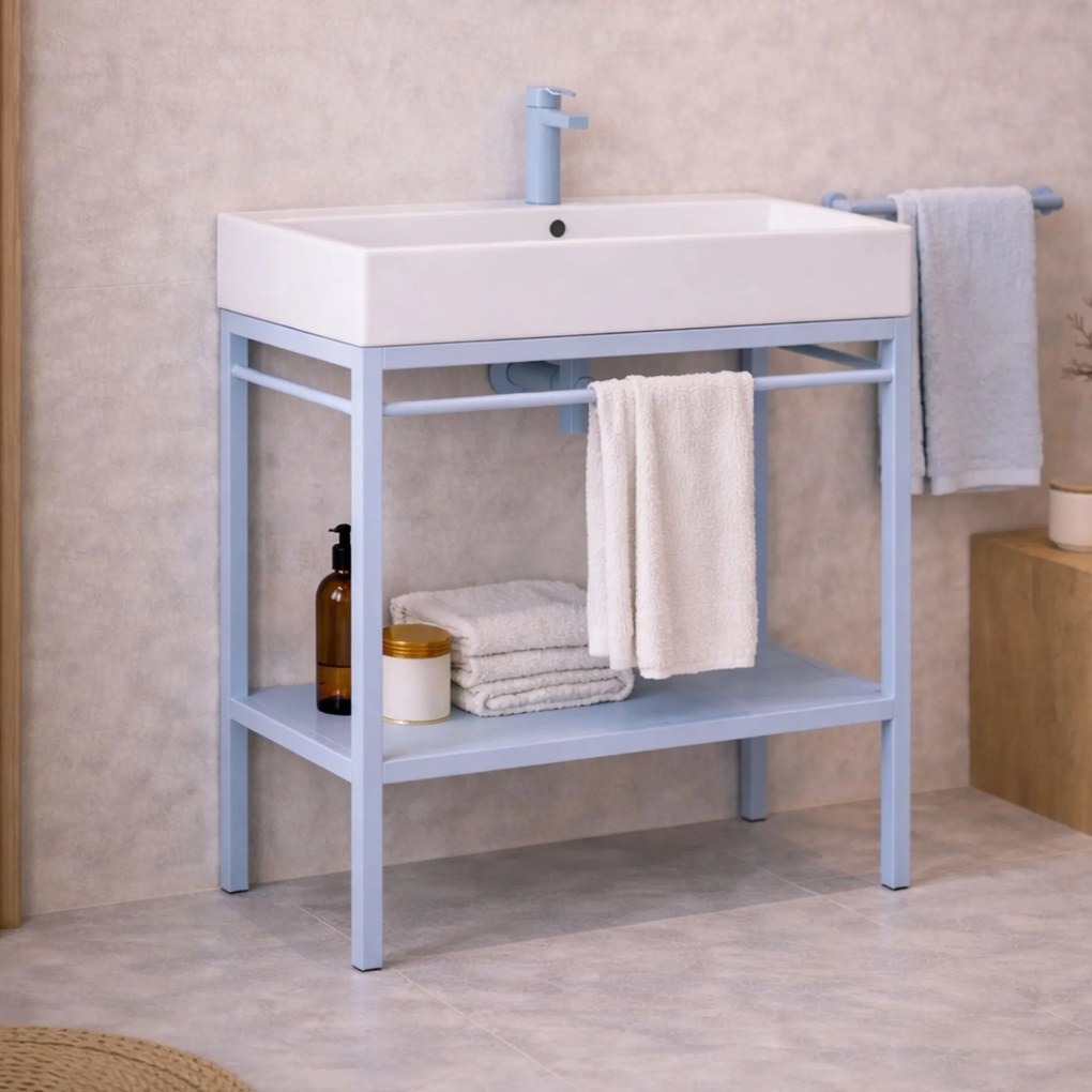 Zestaw umywalka z konglomeratu NAVI 60 x 45 cm + stojąca konsola NAVI Step | Różne kolory | Różne rozmiary : Kolor - Niebieski, Otwory na baterię - Bez otworów, Rozmiar - 100 x 45 cm