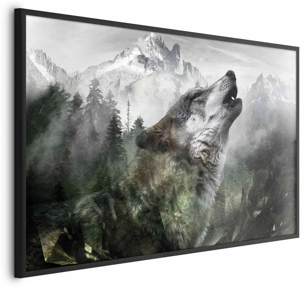 Plakat Wyjący wilk 30x21 cm z ramą czarną bez marginesu ARTGEIST B