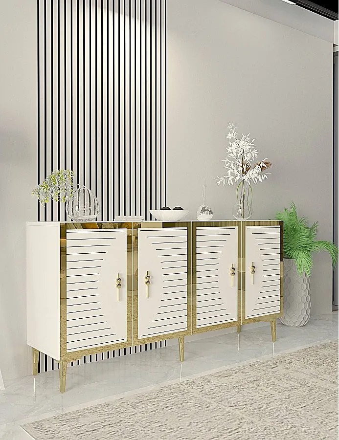 Komoda – 150 cm x 75 cm x 32 cm – biało-złota – MDF