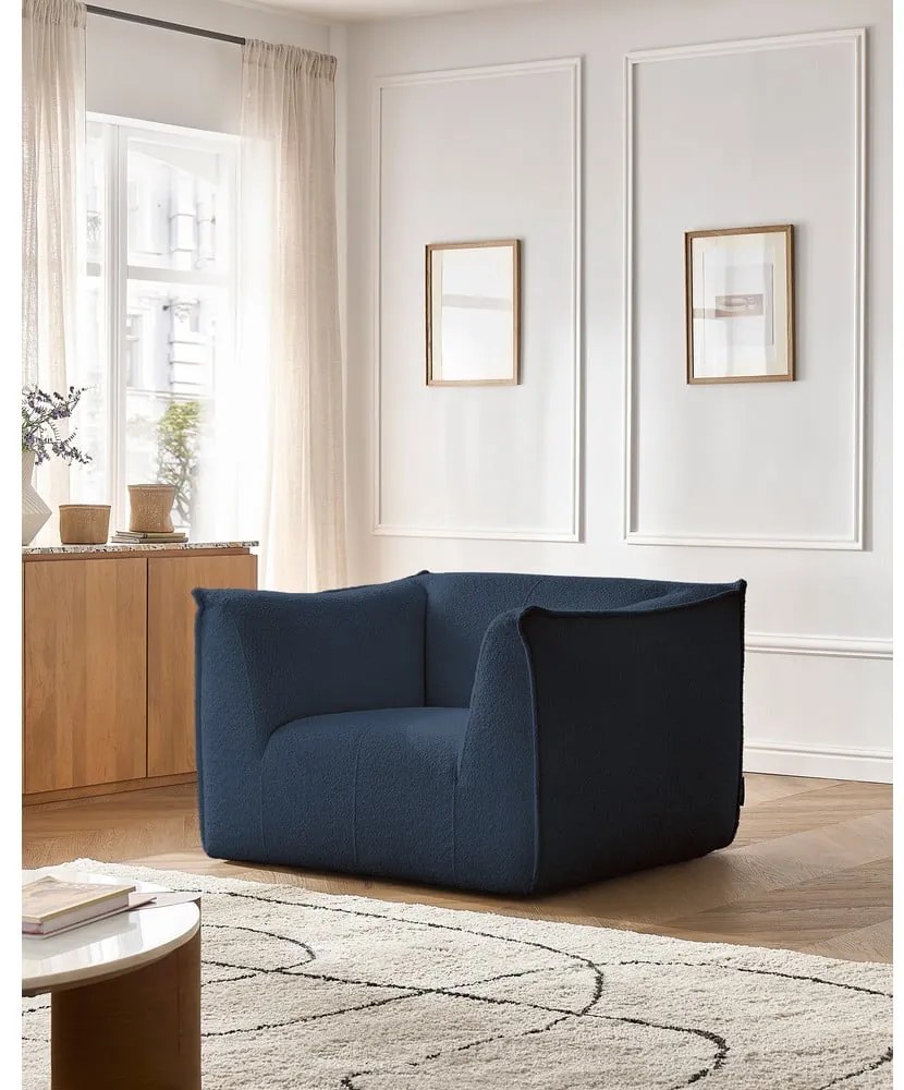 Ciemnoniebieski fotel z materiału bouclé Giorgia – Bobochic Paris
