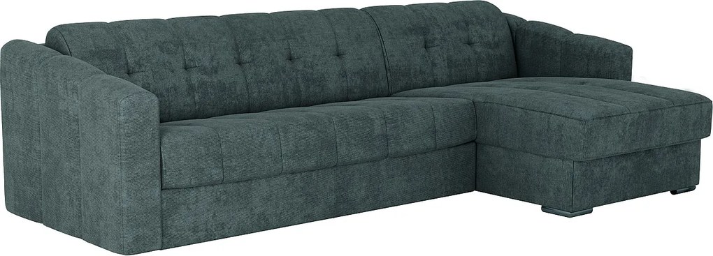 Kanapa narożna rozkładana z teksturowanej tkaniny w kolorze kaczej zieleni - Powierzchnia spania 140 cm - Materac 18 cm - DARIELO