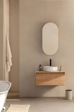 Zestaw Wiszących Mebli Łazienkowych 80x50 Cm Z Drewna Jesionowego Tedrik Popielaty Brąz & Cement Okrągły Biały - Sklum