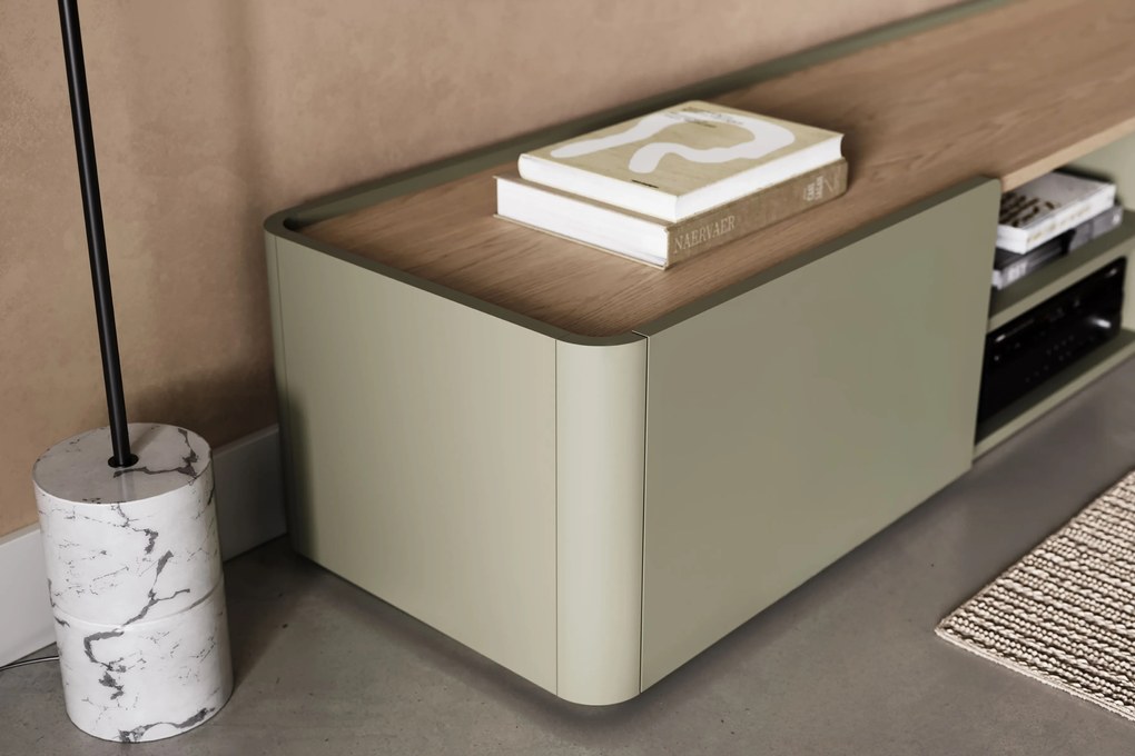 Szafka RTV Elivo 170 cm z szufladą - eukaliptus / dąb baltic dune