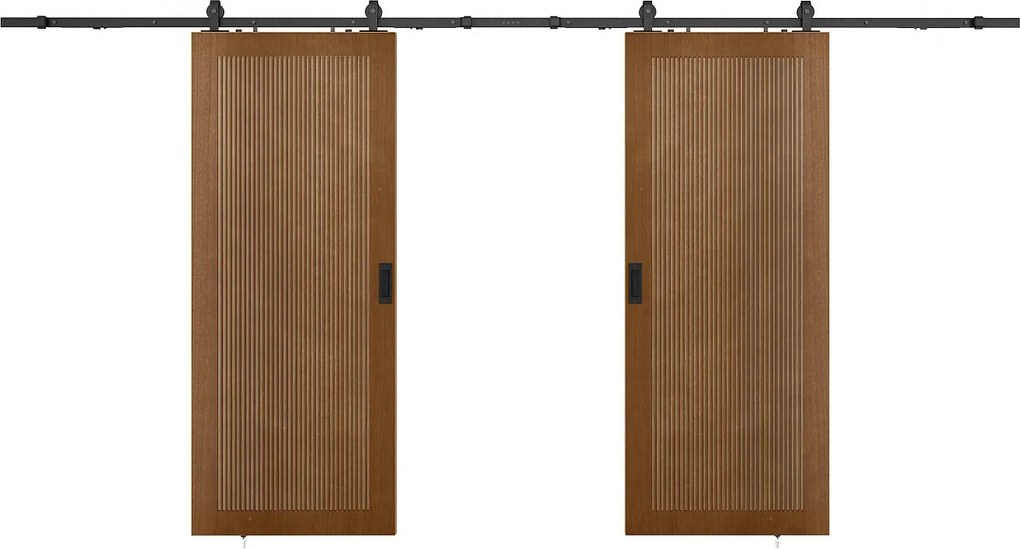 Drzwi przesuwne naścienne podwójne z MDF i drewna naturalny ciemny - 2 x wys. 205 x szer. 83 cm - SANDORA
