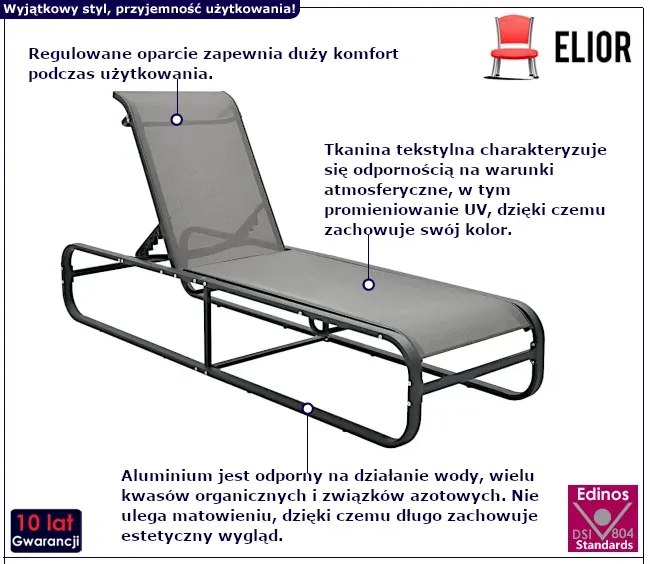 Solidny szary leżak ogrodowy D9-D54