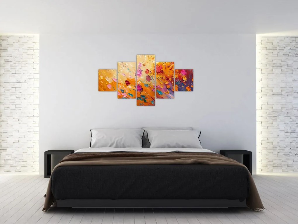 Obraz - Malowanie kolorowych kwiatów (125x70 cm)