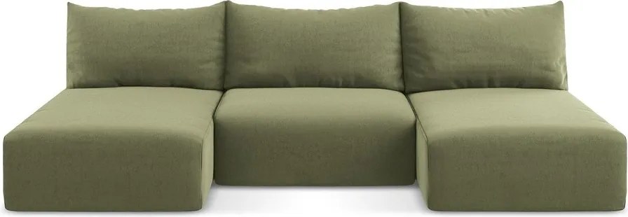 Zielony aksamitny rozkładany narożnik ze schowkiem (w kształcie litery U) Kalena – Makamii