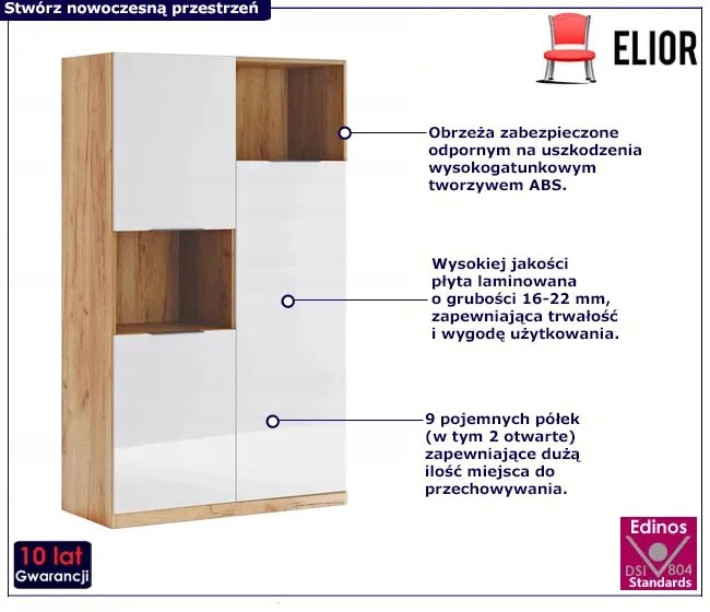 Nowoczesny regał półotwarty dąb craft + biały połysk - Zenta 6X