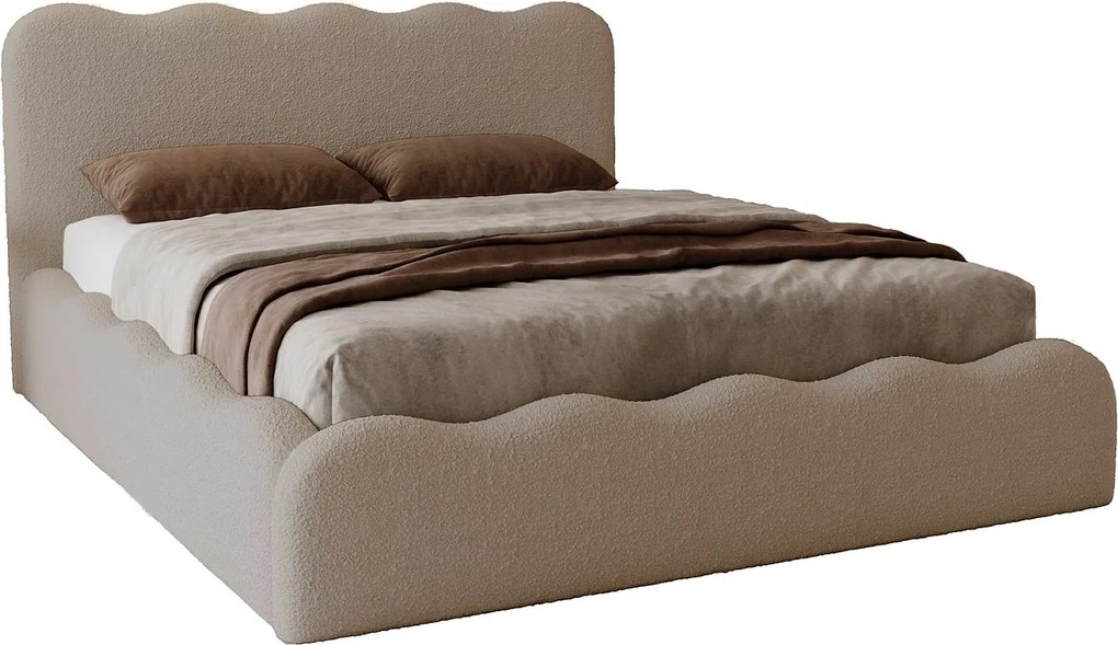 Emporius Wave łóżko 140x200 cm - łóżko z pojemnikiem, łóżko tapicerowane 140x200 do sypialni - tkanina boucle, brązowy (Anthology 5)