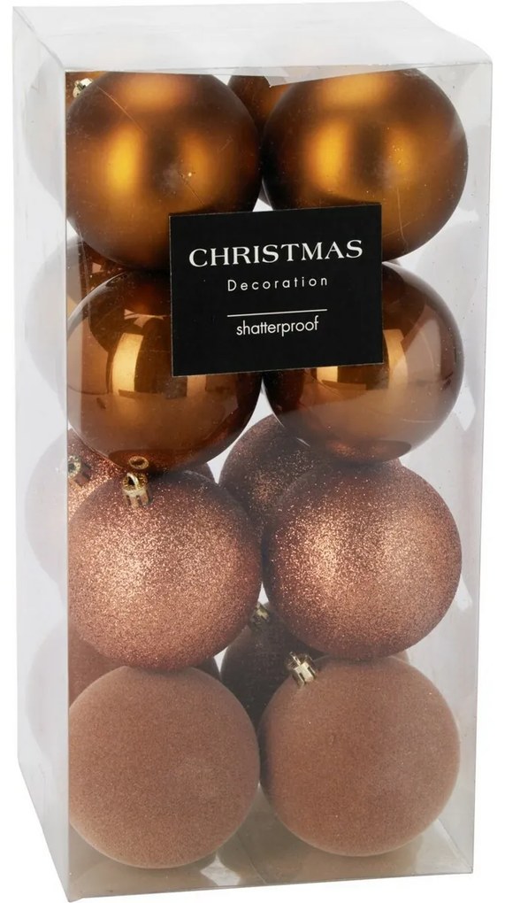 Zestaw 16 szt. ozdób choinkowych Festive Sparkles, złoto-brązowy, śr. 8 cm, plastik