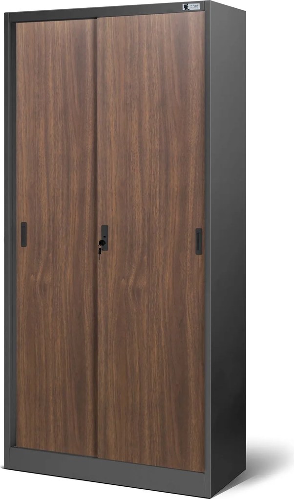 Przesuwna szafa biurowa Eco Design Kuba 90x40x185 cm antracyt/orzech