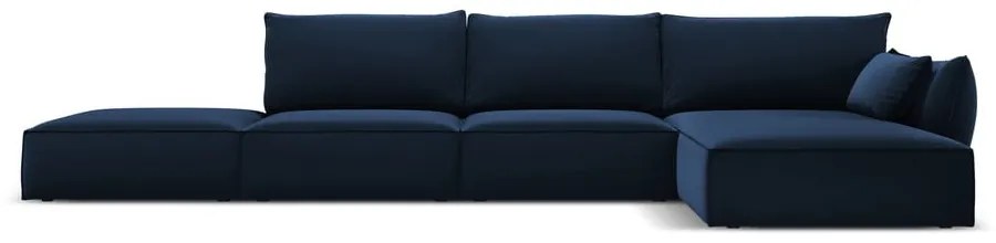 Ciemnoniebieski aksamitny narożnik (prawostronny/z szezlongiem) Vanda – Mazzini Sofas