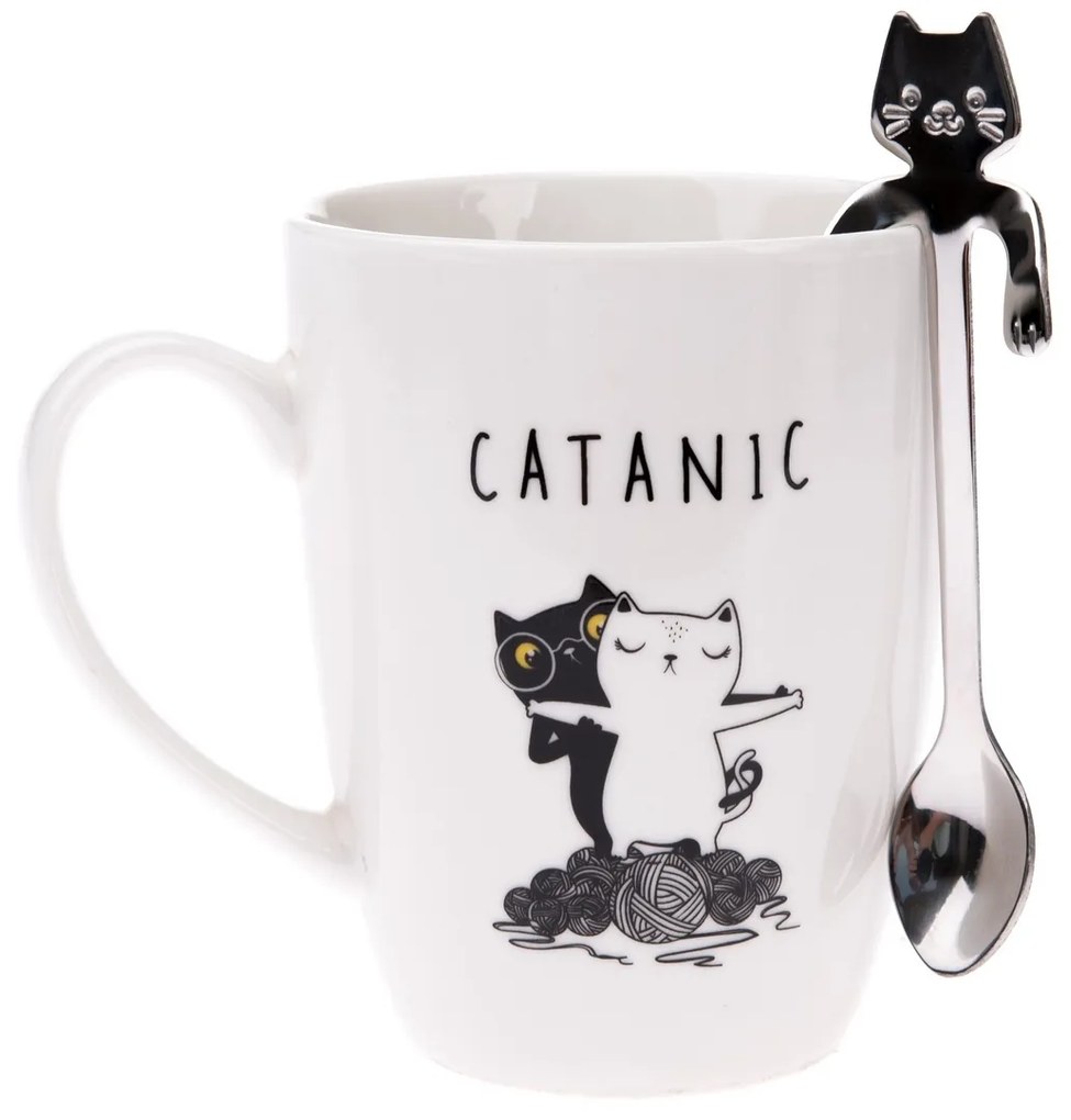 Porcelanowy kubek z metalową łyżeczką Catanic,, 320 ml